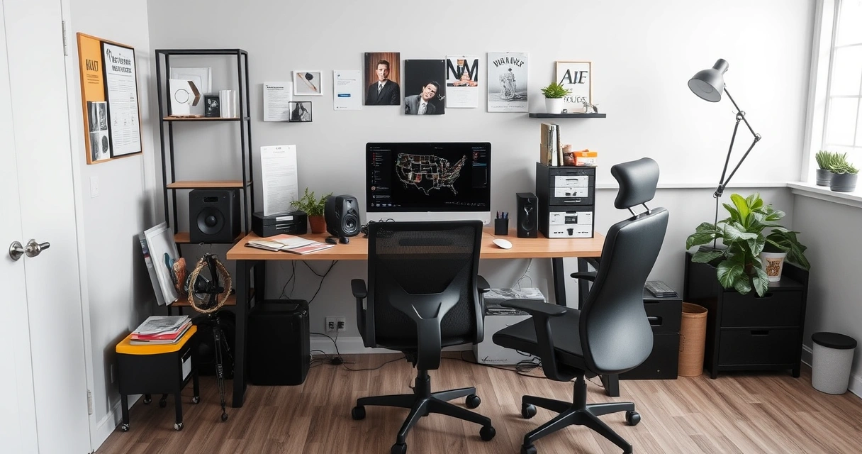 Ergonominen kotitoimisto turvavarusteineen