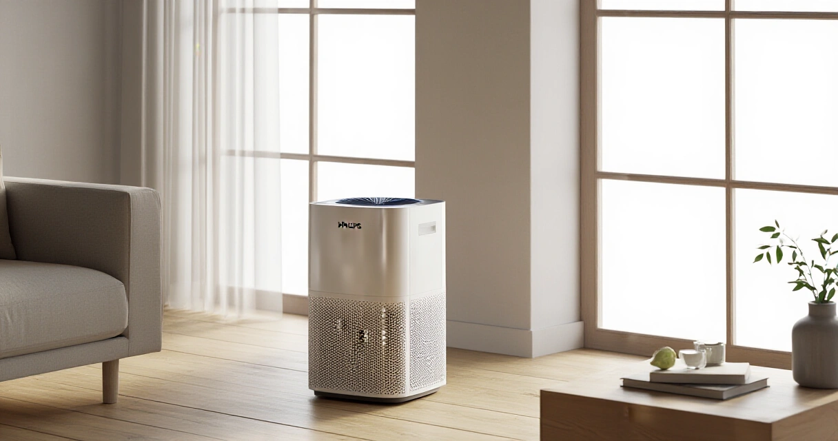 Philips 2000i -ilmanpuhdistin pohjoismaisessa olohuoneessa