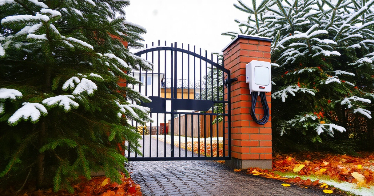 Gardena Smart Gate -portinavaaja kiinnitettynä tiilikivipilarin kylkeen kotipihalla