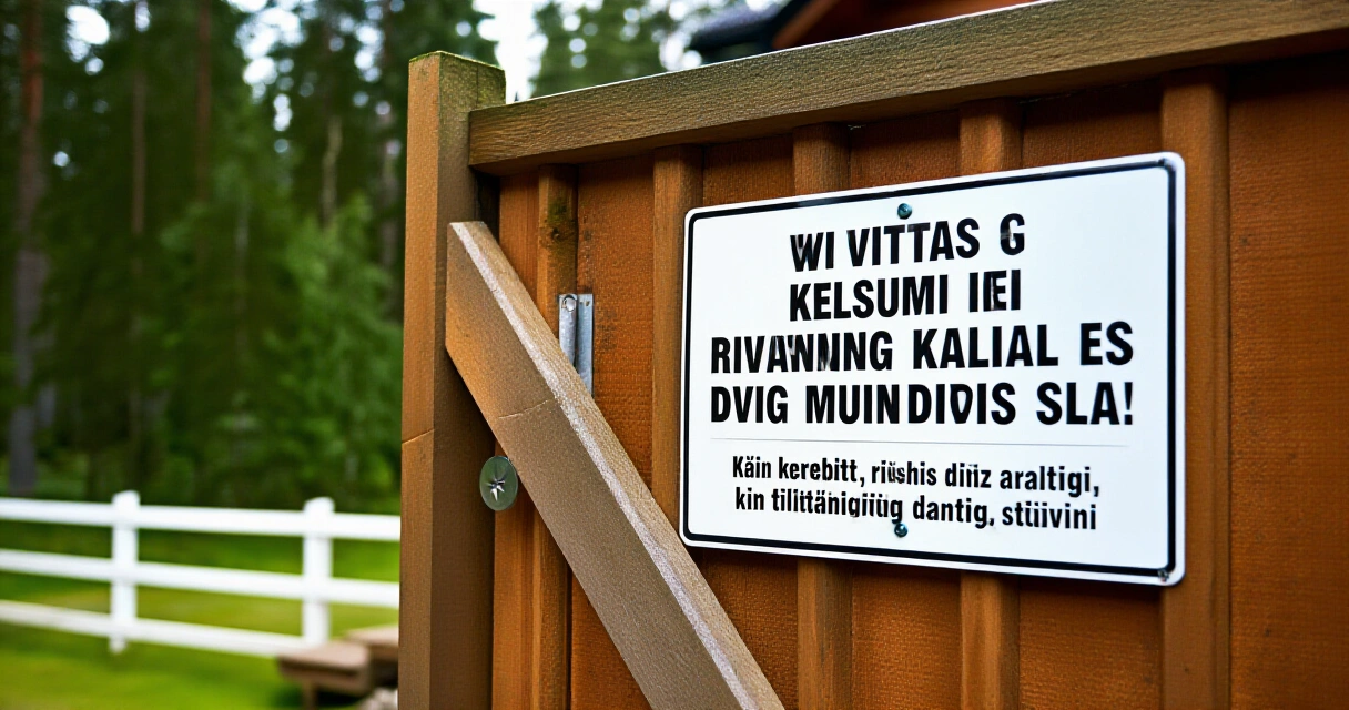 Tietosuojailmoitus kiinnitettynä mökin aidanpylvääseen metsässä